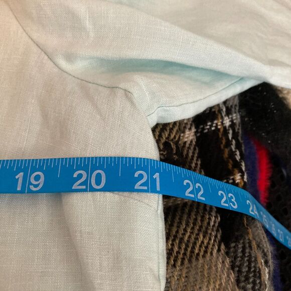 Pure Collection Shirt Womens Sz 12 Aqua Blue Green Linen Long‎ Sleeve Button Up - Picture 7 of 8
